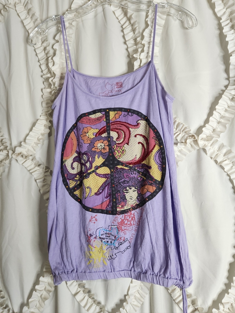 Woodstock NY Music Festival Purple Peace Tank Tie Bottom Sz Small